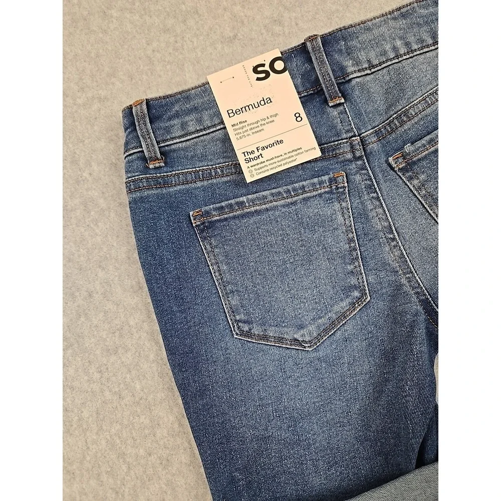 SO Jean Shorts Girls Size 8 Mid Rise Denim Bermuda Short Distressed Jeans NWT‎